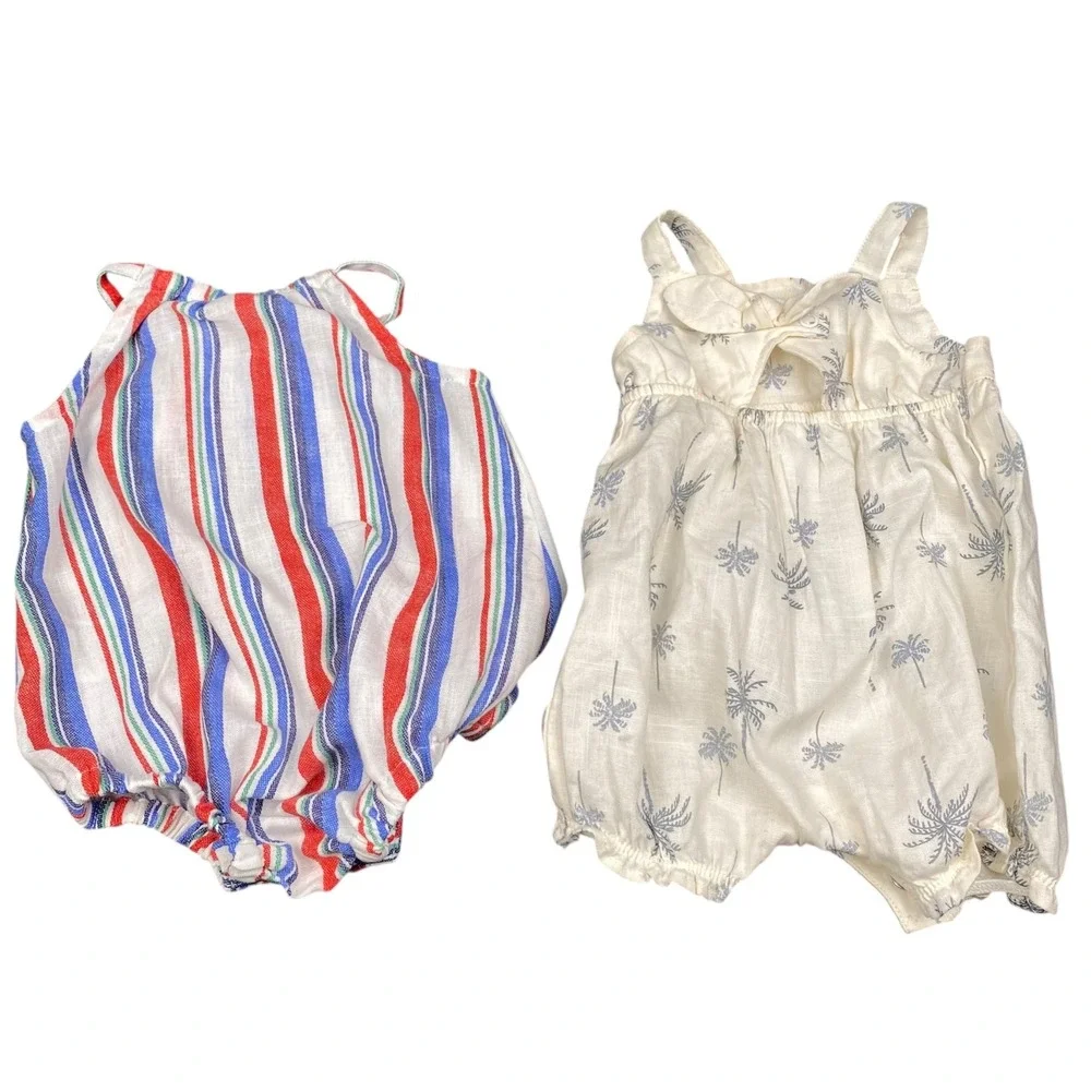 Baby Girl Rompers Dress Outfit Set Sleeveless Summer Palm‎ Tree Striped